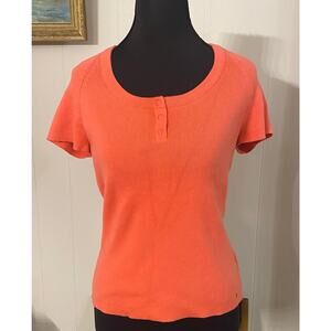 Tommy Hilfiger Ribbed Short Sleeve Pink Round Neck Snap Henley Sweater Shirt Med